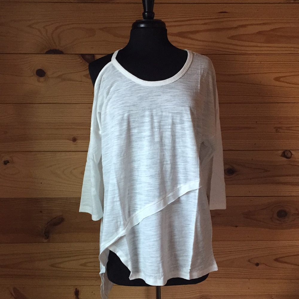 White Comfy Cold Shoulder Asymmetrical Shirt